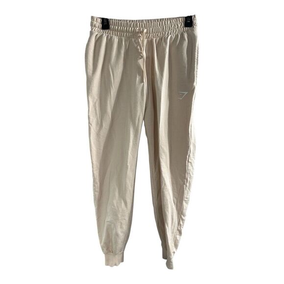 Gymshark Womens S Training Joggers Terry Pants Beige Blush Pink Pockets - Picture 1 of 8
